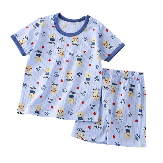 Toddler Girls Cotton Lounge Sets Spring Summer Outfits Cute Graphic Pullover T-Shirts Shorts 2 Piece Matching Set Blue, 18M