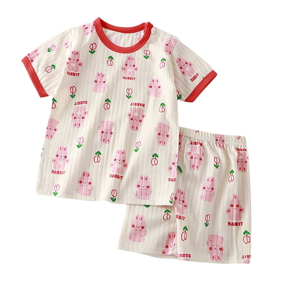 Toddler Girls Cotton Lounge Sets Spring Summer Outfits Cute Graphic Pullover T-Shirts Shorts 2 Piece Matching Set Red, 6T