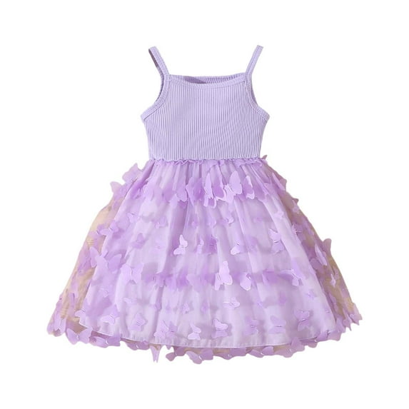 Toddler Girls Cotton Ribbed Sleeveless Dress with 3D Skirt for Summer Playwear Soft Breathable Size 1-5 Years