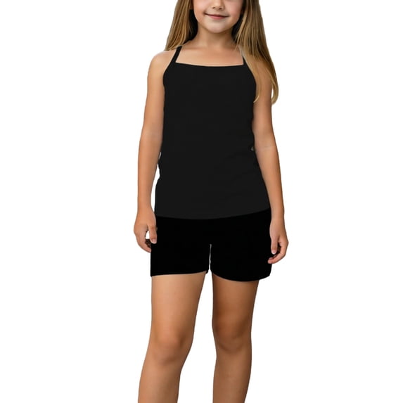 Toddler Girls Cotton Sets Sleeveless Strap Crop Tank Top and Dance Shorts Homewear Outfits for Ballet Gymnastics Yoga Black 7-10Years