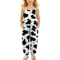 thumbnail image 1 of Toddler Girls Cow Print Jumpsuit Sleeveless Overalls Kids Spaghetti Strap Pants with Pockets Black 1-2 Years, 1 of 9