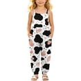 thumbnail image 1 of Toddler Girls Cow Print Jumpsuit Sleeveless Overalls Kids Spaghetti Strap Pants with Pockets Brown 3 5-6 Years, 1 of 9