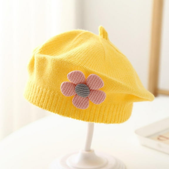 Toddler Girls Cute Flower Beret Hats Fall Winter Hats Knitted Painter Hats for Girls 1-4Y