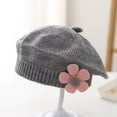 thumbnail image 1 of Toddler Girls Cute Flower Beret Hats Fall Winter Hats Knitted Painter Hats for Girls 1-4Y, 1 of 3