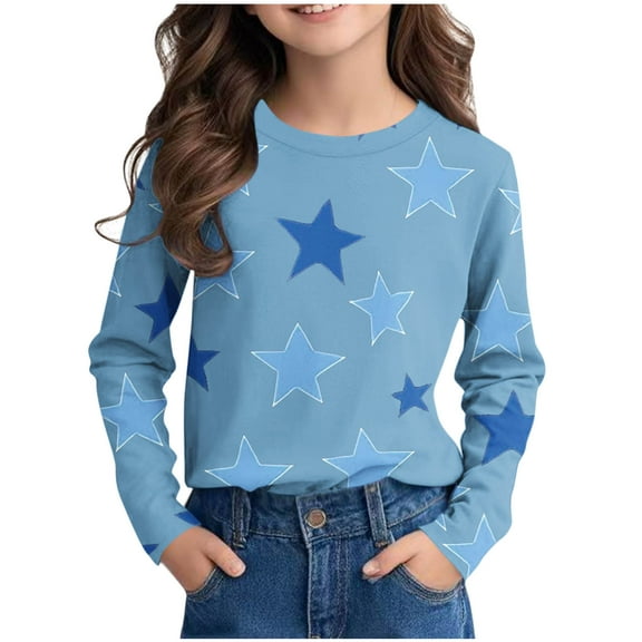 Toddler Girls Cute Long Sleeve Shirts Kids Loose Soft Star Printed Crewneck Tunic Tops 2025 Spring Fall Casual Tees Blouses 3-14 Years