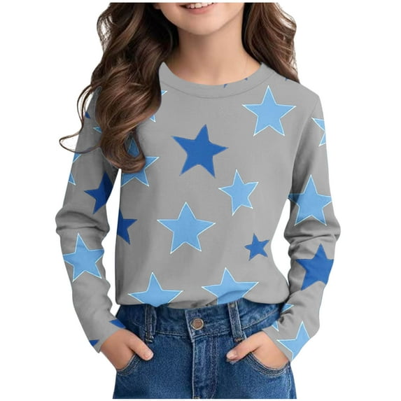 Toddler Girls Cute Long Sleeve Shirts Kids Loose Soft Star Printed Crewneck Tunic Tops 2025 Spring Fall Casual Tees Blouses 3-14 Years