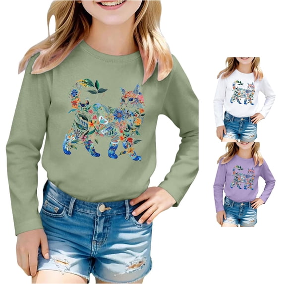Toddler Girls Cute Long Sleeve T Shirts with Rabbit Printed Round Neck Top Size 3-4T , Green