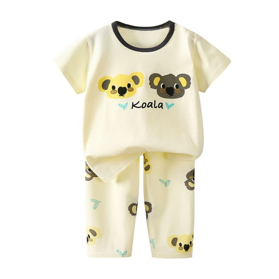 Toddler Girls Cute Lounge Sets Summer Short Sleeve Animal Graphic Tees Tops Pants 2 Piece Sleepwear Pajamas Outfits Beige, 7T