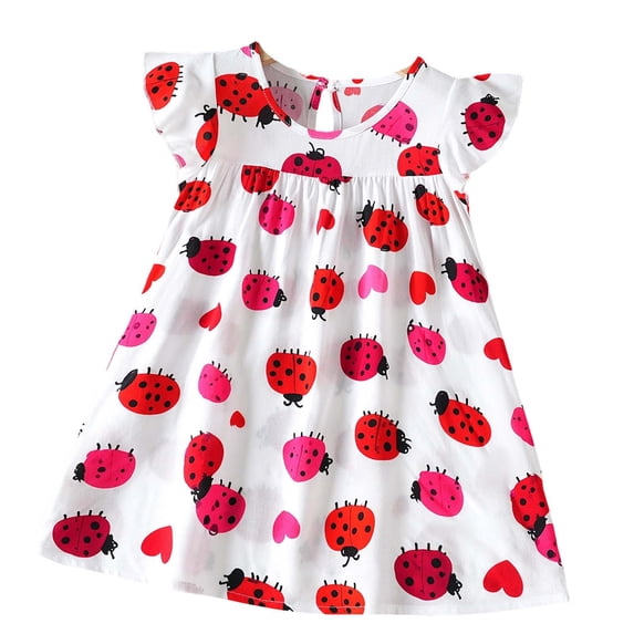 Toddler Girls Cute Summer Dresses Strawberry Flutter Sleeve Babydoll Dress Crew Neck A Line Ruffle Sundress Watermelon Red, 2 Years