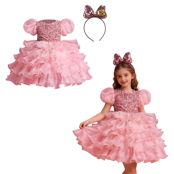 Toddler Girls Dance Girls Pink Sequin Dress Tutu Dance Dresses Dance Girls Disco Performance Dancewear 2-3 Years