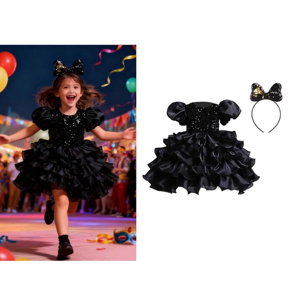 Toddler Girls Dance Costumes Black Sequin Dress Tutu Dance Dresses Dance Costume Dance Wear for Girls Dance Performance Outerwear 2-3 Years