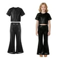 thumbnail image 1 of Toddler Girls Dance Sequin Black Dance Short Sleeve Top and Flared Pants Two Piece Set Hop Dance Performance Outerwear 18-24 Months, 1 of 6