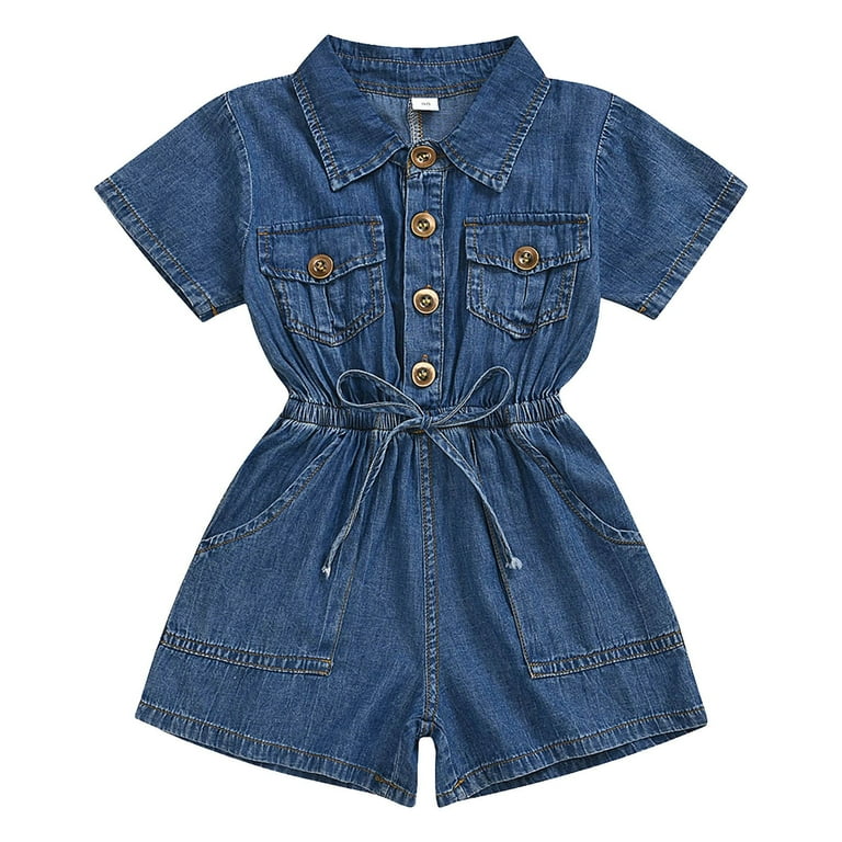 Toddler Girls Denim Rompers 12 18 24M 4T Short Sleeve Shirt