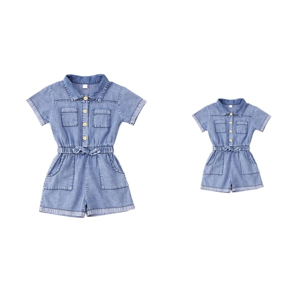 Toddler Girls' Denim Shortalls Romper | Summer Casual Jumpsuit Outfit in Solid Color for 1, 2, 3 & 4 Year Olds