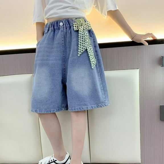 Toddler Girls Denim Shorts Casual Trendy High Waist Jeans Straight Leg Denim Shorts with Pocket Kids Clothes Girls 3-4 Years