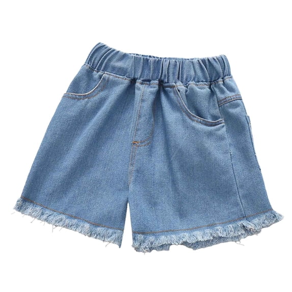 Toddler Girls Denim Shorts Summer Holiday Rainbow Heart Embroidered Lace Trim Casual Jean Short Pants for Little Kids Blue