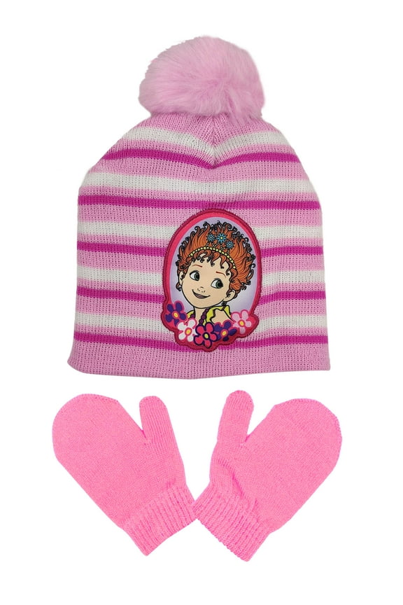 Toddler Girls Disney Fancy Nancy Knit Beanie Hat Pom-Pom & Mittens 2-PC Set