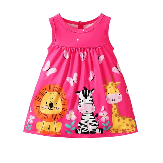 Toddler Girls Dress 12 Months Girls Summer Dress 18 Months Girls Sleeveless Animals Print Dress Sundress Rose Red