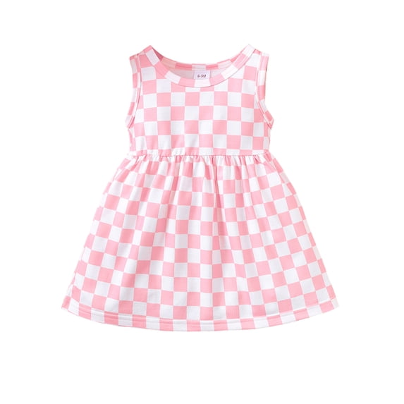 Toddler Girls Dress 12 Months Girls Summer Dress 18 Months Girls Sleeveless Sundress Plaid Dress Pink