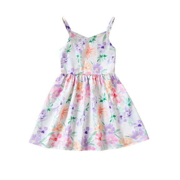 Toddler Girls Dress 1T Girls Summer Suspender Dress 2T Girls Sleeveless Dress Floral Dress Purple