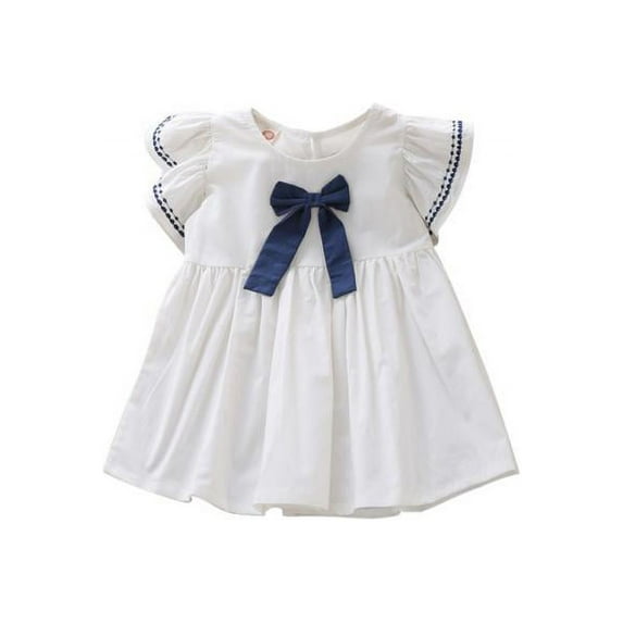Toddler Girls Dress A-Line Short Sleeve Bow-knot Sundres