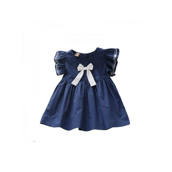 Toddler Girls Dress A-Line Short Sleeve Bow-knot Sundres