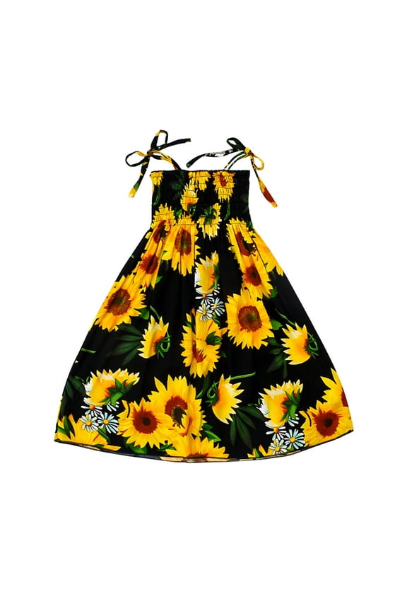 Toddler Girls Dress Bohemian Floral Sunflowers Print Sleeveless Beach Straps Dress Princess Sundress For 8-9 Years