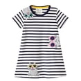 thumbnail image 1 of Toddler Girls Dress Cute Striped Cat Face Applique Short Sleeve Shift Dresses for Summer Vacation Casual Kids Boho Sundress, 1 of 9