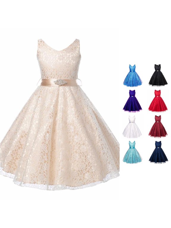 Toddler Girls Dress Floral Lace Overlay Sleeveless V-Neck A-Line Party Dresses for Special Occasion Outing Kids Cute Princess Dress