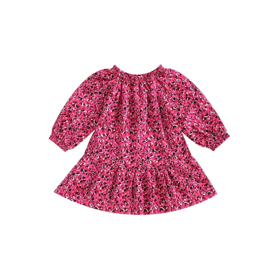 Toddler Girls Dress Floral Print Elastic Collar Long Sleeve Dress Fall Casual Princess Dress