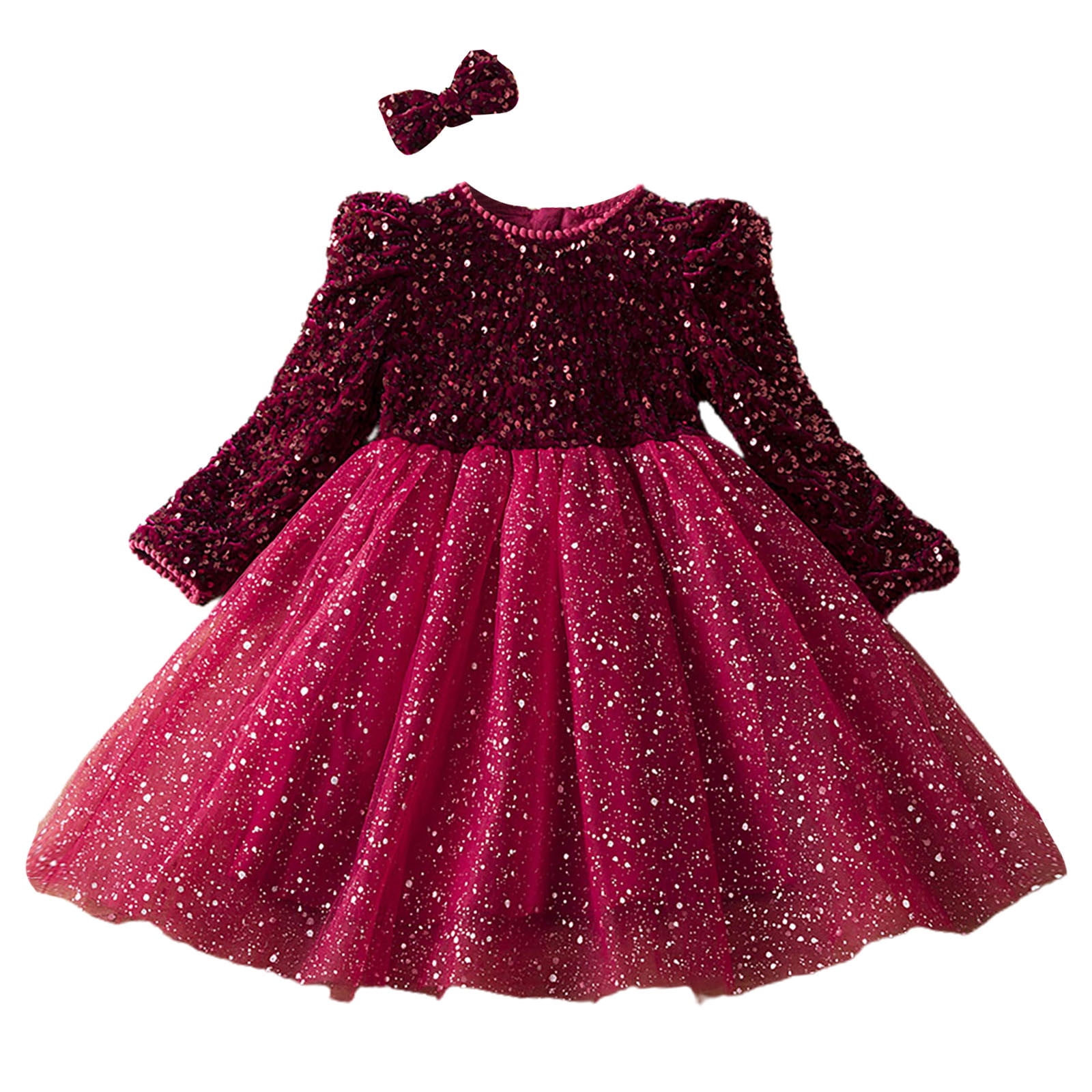 Toddler Girls Dress Long Sleeve Sequin Solid Dresses Tulle Dress ...