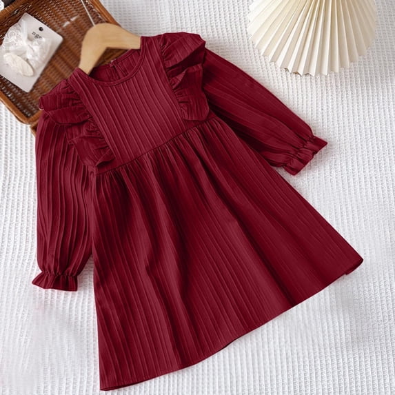 Toddler Girls Dress Puff Long Sleeve Fall Winter Formal Party Ruffle Dresses Princess Party Dress