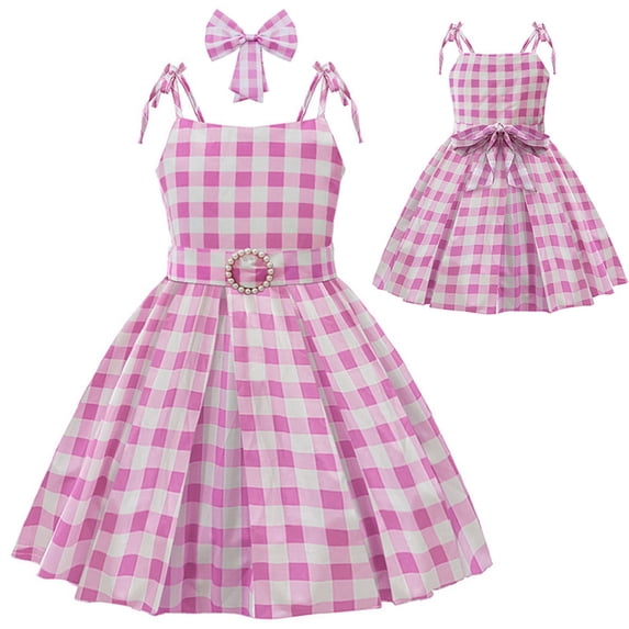 Toddler Girls Dress Retro Gingham Check Pattern Sleeveless Square Neck Bow Strap for Party Vacation Kids Casual Boho Sundress