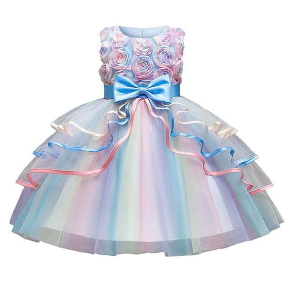 Toddler Girls Dress Rose Mesh Sleeveless Tutu Ceremonial Dress With Bow Kid Girl Princess Birthday Party Dresses,3 -4 Years