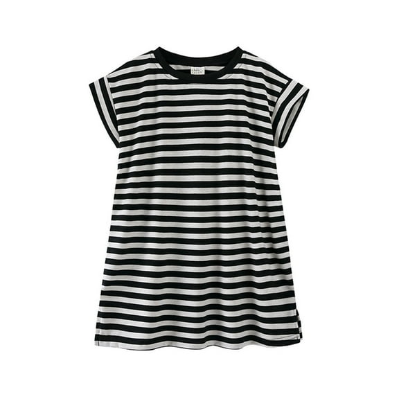Toddler Girls Dress Round Neck Short Sleeve Horizontal Stripe Dress Fashion Daily Children Girls Dresses，1 -2 Years