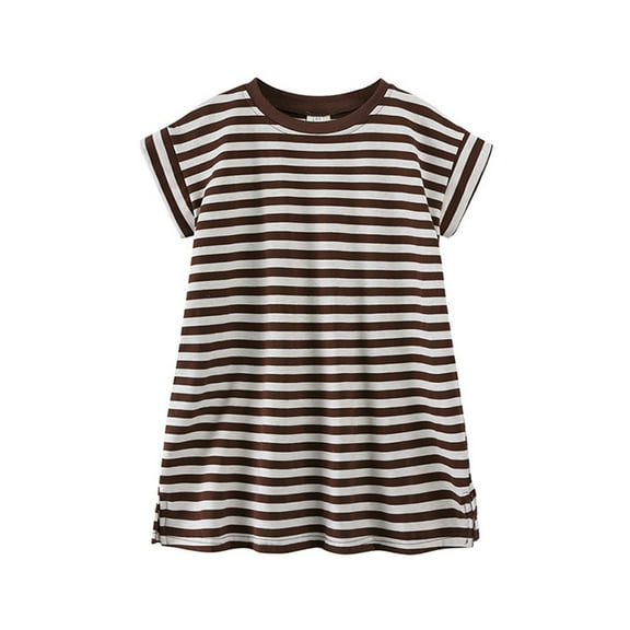 Toddler Girls Dress Round Neck Short Sleeve Horizontal Stripe Dress Fashion Daily Children Girls Dresses，2 -3 Years