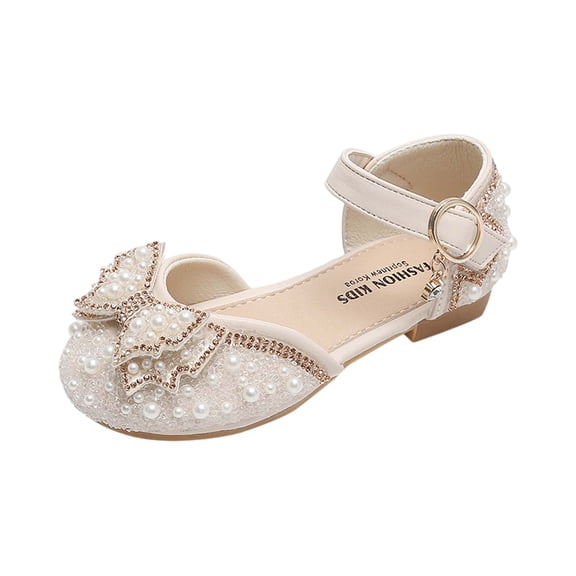Toddler Girls Dress Sandals Wedding Party Mary Jane Flat Summer Casual Walking Shoes with Bowknot (21,Beige)