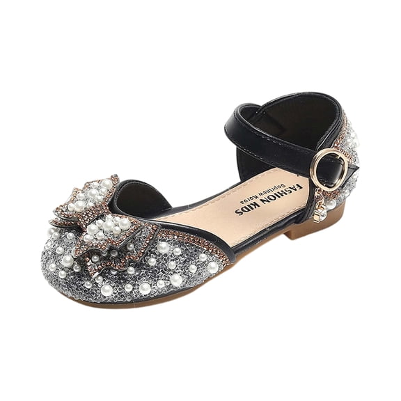 Toddler Girls Dress Sandals Wedding Party Mary Jane Flat Summer Casual Walking Shoes with Bowknot (29,Black)