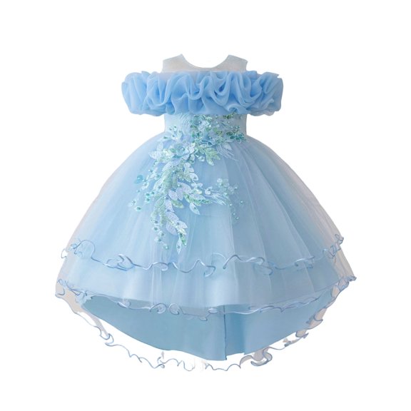 Toddler Girls Dress Satin Dress With Puffed Sleeves Birthday Party Christening Clothes