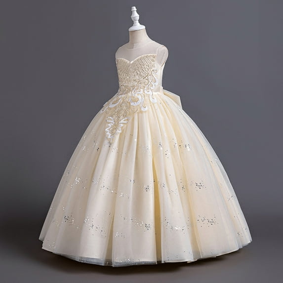 Toddler Girls Dress Sequin Flower Puff Sleeve Tulle Tutu Dress Kids Girl Formal Wedding Party Pageant Ball Gowns Dress,3 -