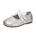 thumbnail image 1 of Toddler Girls Dress Shoes Mary Jane Flats School Uniform Oxfords Wedding Party Bow Flower Shoes Comfort Loafers Silver 28, 1 of 5