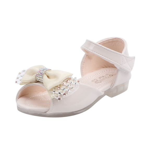 Toddler Girls Dress Shoes Open Toe Rhinestone Bow Non Slip Sandals Lightweight Party Leather Princess Heeled Shoes Beige Size 10 Little Kid