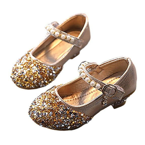 Toddler Girls Dress Shoes Princess High Heel Mary Jane Glitter Shoes in Wedding Party for Little Girl
