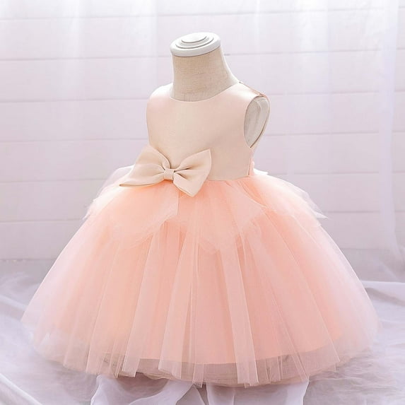 Toddler Girls Dress Solid Color Bow Decorative Mesh Patchwork Tutu Dress Kids Girl Wedding Bridesmaid Birthday Party Pageant Dresses,3 -4 Years