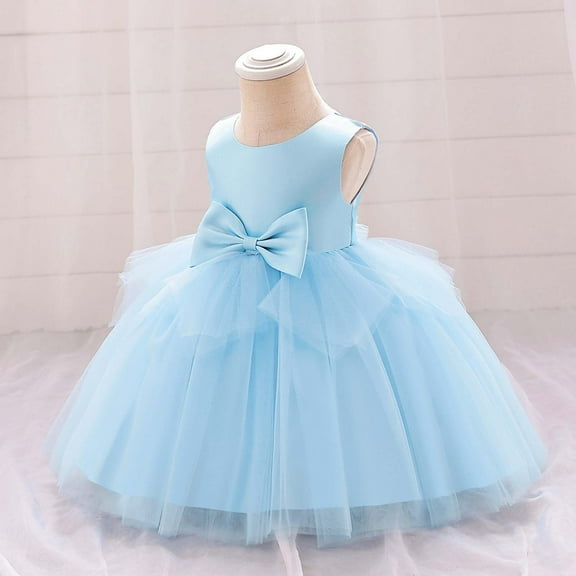 Toddler Girls Dress Solid Color Bow Decorative Mesh Patchwork Tutu Dress Kids Girl Wedding Bridesmaid Birthday Party Pageant Dresses，4 -5 Years