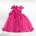 thumbnail image 1 of Toddler Girls Dress Solid Color Bow Decorative Off-Shoulder Tutu Dress Kids Wedding Bridesmaid Birthday Party Formal Princess Dress，6 -7 Years, 1 of 3