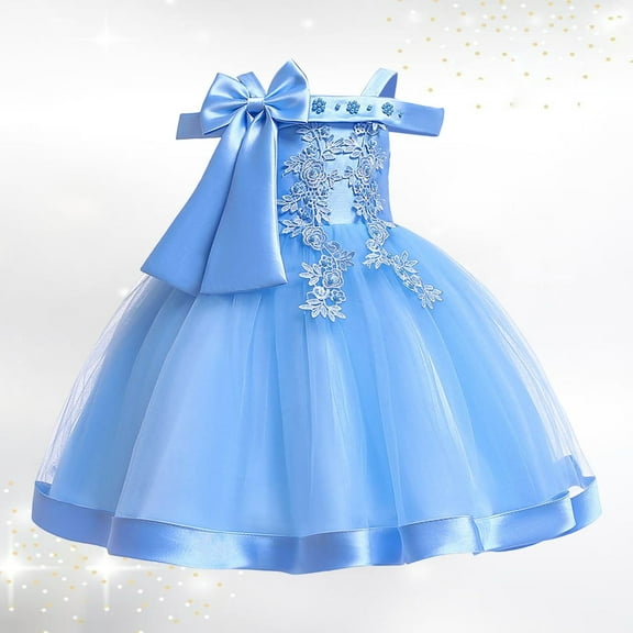 Toddler Girls Dress Solid Color Bow Decorative Off-Shoulder Tutu Dress Kids Wedding Bridesmaid Birthday Party Formal Princess Dress,6 -7 Years