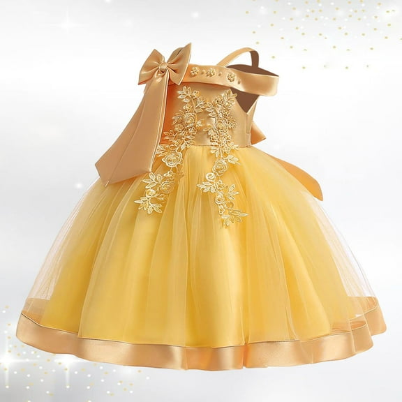 Toddler Girls Dress Solid Color Bow Decorative Off-Shoulder Tutu Dress Kids Wedding Bridesmaid Birthday Party Formal Princess Dress,7 -8 Years
