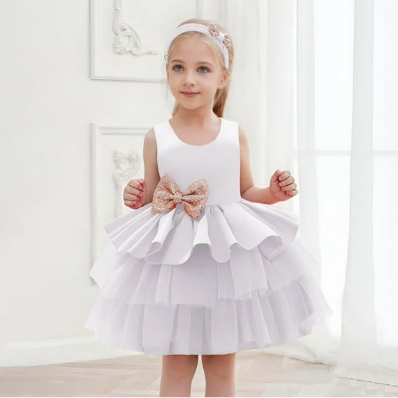 Toddler Girls Dress Solid Color Bow Decorative Tutu Dress Kids Wedding Bridesmaid Pageant Party Formal Princess Dresses，12-18 Months
