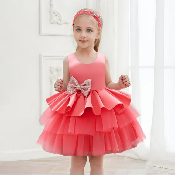 Toddler Girls Dress Solid Color Bow Decorative Tutu Dress Kids Wedding Bridesmaid Pageant Party Formal Princess Dresses,18-24 Months